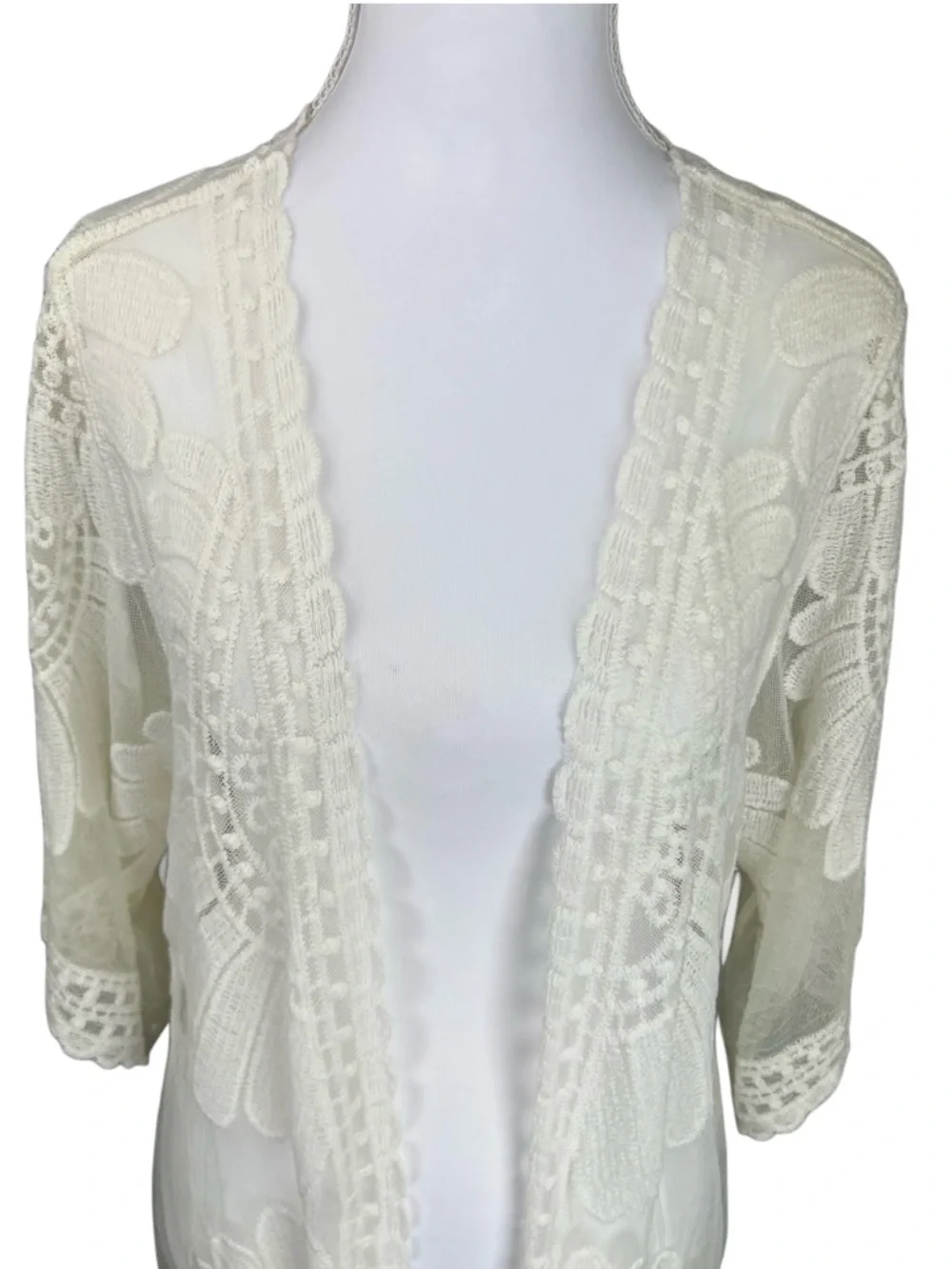 Rebellion Again Ivory Lace Crochet Duster Kimono Cardigan Boho Small